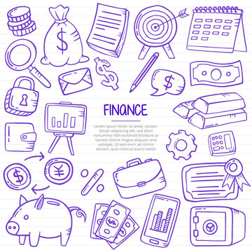 business finance doodle hand drawn with outline style on paper books line