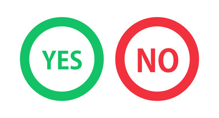 The letters YES and NO in a round circle. Vectors. YES is green and NO is red.