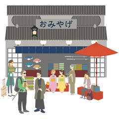 たくさんのお客さんが訪れる京都の古い町屋を改装した歴史ある土産店
