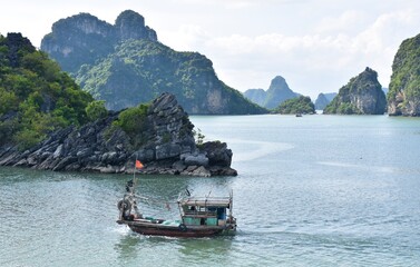 Lan Ha Bay, Vietnam Seascape with Local Fishing Boat in Foreground