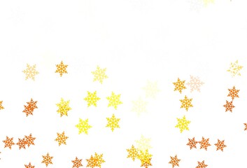 Light Orange vector background with xmas snowflakes, stars.