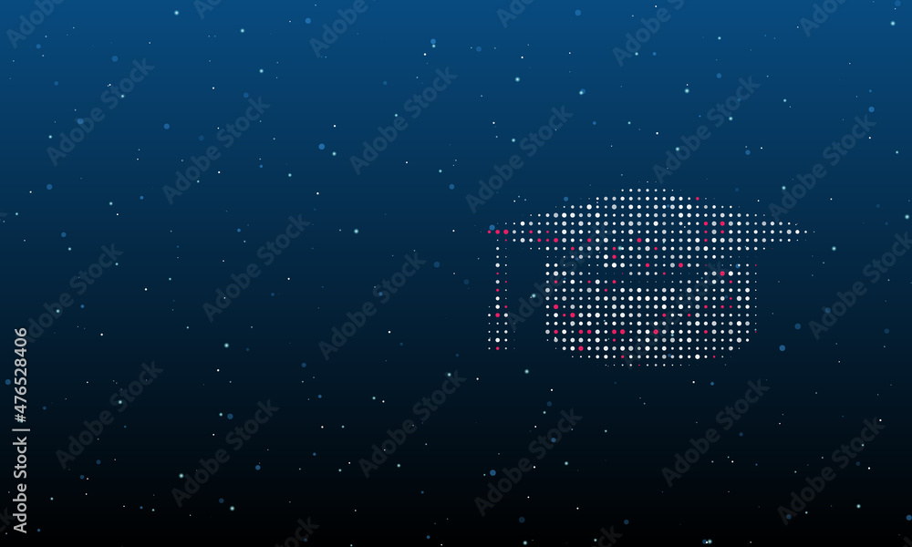 Poster on the right is the square academic cap symbol filled with white dots. background pattern from dots 