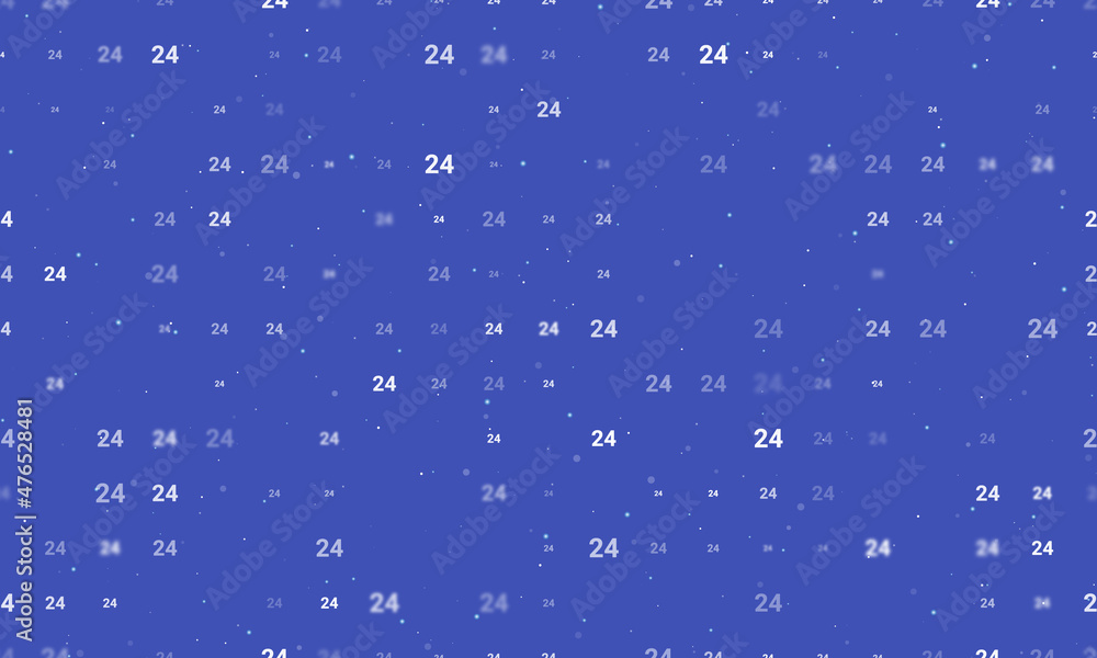 Poster Seamless background pattern of evenly spaced white around the clock symbols of different sizes and opacity. Vector illustration on indigo background with stars