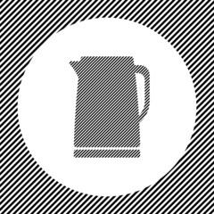 A large kettle symbol in the center as a hatch of black lines on a white circle. Interlaced effect. Seamless pattern with striped black and white diagonal slanted lines