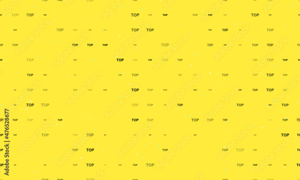 Poster Seamless background pattern of evenly spaced black top symbols of different sizes and opacity. Vector illustration on yellow background with stars