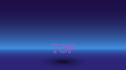 Neon top symbol on a gradient blue background. The isolated symbol is located in the bottom center. Gradient blue with light blue skyline