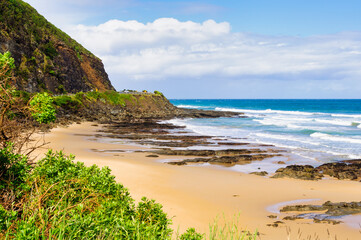 Beach at the mouth of the Cumberland River, a perennial river in The Otways region - Lorne, Victoria, Australia