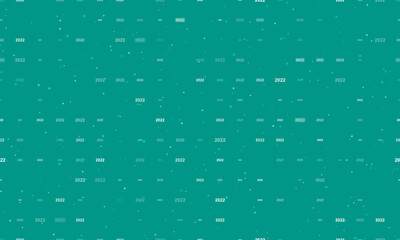 Seamless background pattern of evenly spaced white 2022 year symbols of different sizes and opacity. Vector illustration on teal background with stars