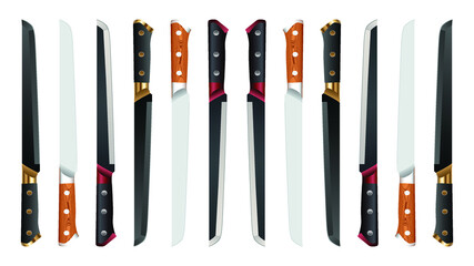 set of realistic kitchen knives isolated on white background, Vector illustration, chef knife, Cutlery icon set