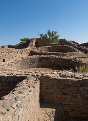 Fototapeta na wymiar Remnants of Circular Kivas at Aztec Ruins National Monument in Aztec, New Mexico