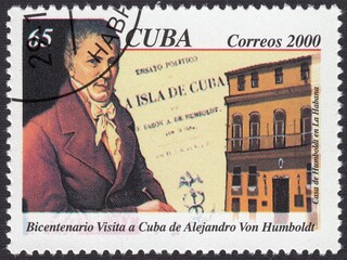 Portrait of Alexander von Humboldt - German geographer and traveler. House in Havana, stamp Cuba 2000