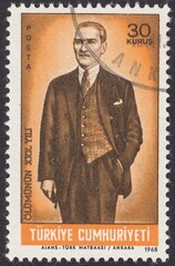 Portrait of Kemal Ataturk - Ottoman and Turkish statesman, political and military figure, stamp Turkey 1968