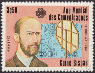 Portrait of Heinrich Rudolf Hertz - German physicist, stamp Guinea-Bissau 1983
