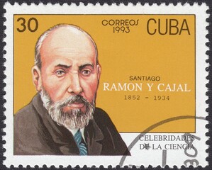 Portrait of Santiago Ramon y Cajal - Spanish doctor and histologist. Nobel laureate, stamp Cuba 1993
