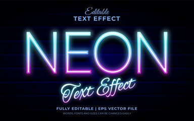 Neon light editable text effect with blue gradient modern style