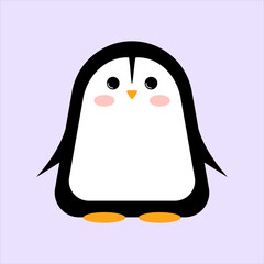 cute cartoon penguin on purple background, vector illustration