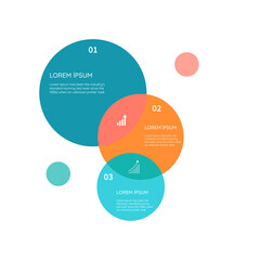Three overlapping circles infographic. Venn diagram slide template vector illustration.