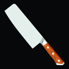 Large sharp cleaver knife isolated on black background, Vector illustration, chef knives, Cutlery icon set