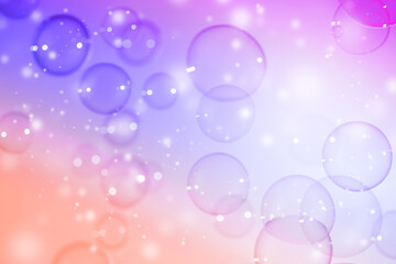 Obraz na płótnie Canvas Beautiful Transparent Colorful Purple, Yellow and Pink Soap Bubbles Background. Celebration, White Bokeh Bubbles Backdrop. Christmas Wallpaper. 
