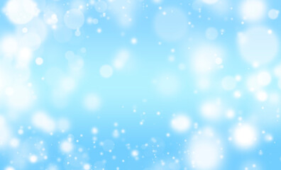 White Glitter Lights on Blue Texture Background. White Bokeh. Defocused, Celebration, Christmas Holiday Backdrop.