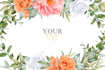 Beautiful Watercolor Floral Background Design with Hand Drawn Peony and Leaves