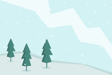 A landscape illustration of snow scene at the hill