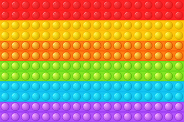 Seamless pattern with trendy game pop it, simple dimple. Rainbow fidget toy. Colorful antistress background. Doodle style. Bubbles popping square shape