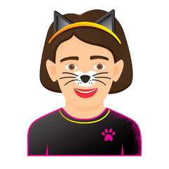 Face Painting Icon with Girl with Cat Painting. Isolated on White Background.