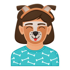 Face Painting with Girl or Boy with Dog Painting. Isolated on White Background.