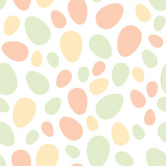 Happy Easter seamless pattern with colorful eggs on white background. Polka dots design for card, postcard, wallpaper, posters. Vector stock illustration. Cartoon style