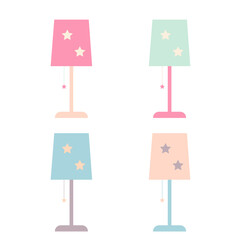 Four color variants of a bedside table lamp with a lampshade and stars. Vector flat illustration on a white background