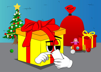 Gift Box with using a mobile phone as a cartoon character. Holiday, Celebration surprise with happy face emotion.