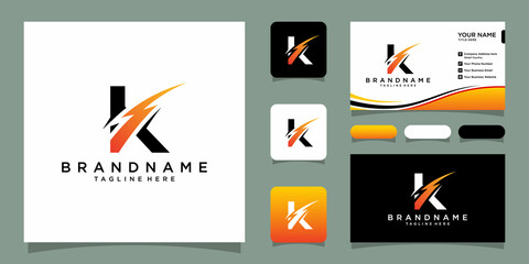 Flash K letter logo icon electrical bolt with initial K letter logo design template