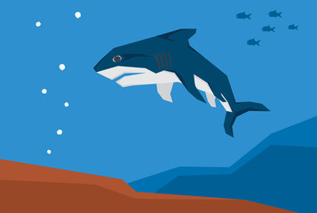 An illustration of shark in the deep sea