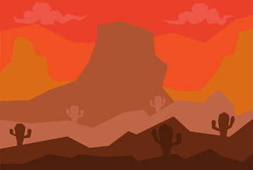 
Simple landscape illustration of sunset scene in the desert
