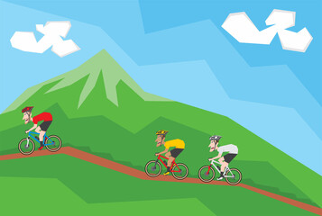 An illustration of a group of cyclist riding at the mountain