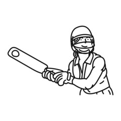 black line art woman posing cricket playing style