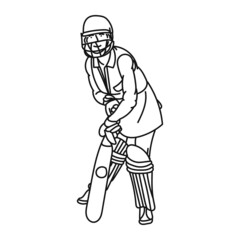 black line art woman posing cricket playing style