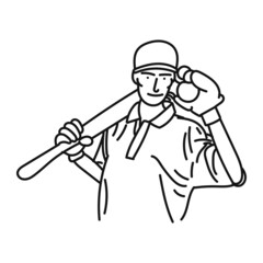 black line art woman posing cricket playing style