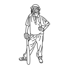 black line art woman posing cricket playing style