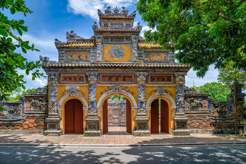 Fototapeta premium Wonderful view of the Truong Sanh palace within the Citadel in Hue, Vietnam. Imperial Royal Palace of Nguyen dynasty in Hue. 