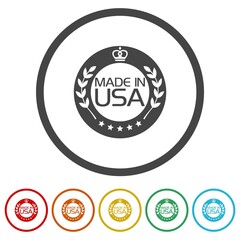 Stamp with text made in USA isolated on white background, color set