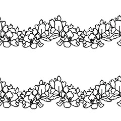 Seamless vector pattern with black line sakura on transparent background. Spring, botanical, Asian print in doodle style hand drawn.Designs for textiles,fabric,wrapping paper,packaging,social media.