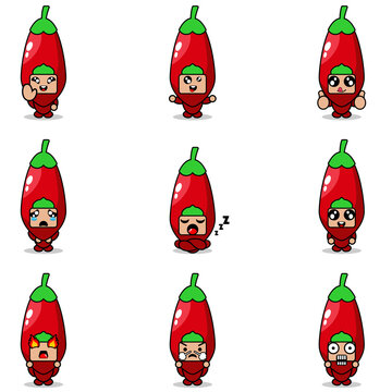 vector illustration of cartoon character mascot costume set of goji berry fruit expression bundle