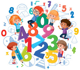 Fototapeta premium Children with math objects