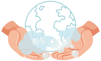 Earth globe with bubble foam on two hands