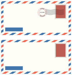 Envelope with stamp on white background
