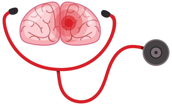 Stethoscope and brain on white background