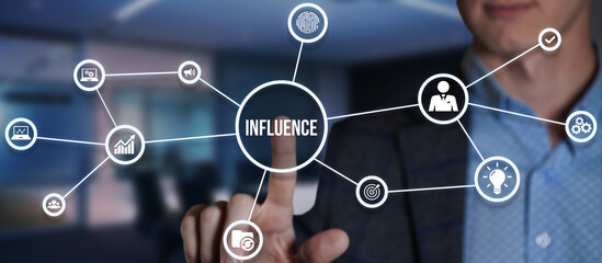 Internet, business, Technology and network concept. Influencer marketing concept. Virtual button.