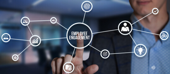 Internet, business, Technology and network concept. Employee engagement. Virtual button.